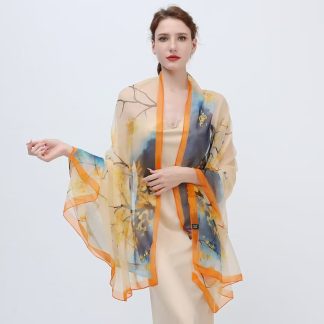Sheer Organza Ethereal Botanical Cascade Long Scarf