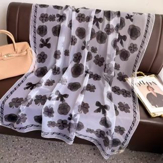 Sheer Organza Elegant Four-Leaf Long Scarf