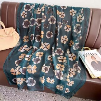 Sheer Organza Lucky Clover Silk Long Scarf