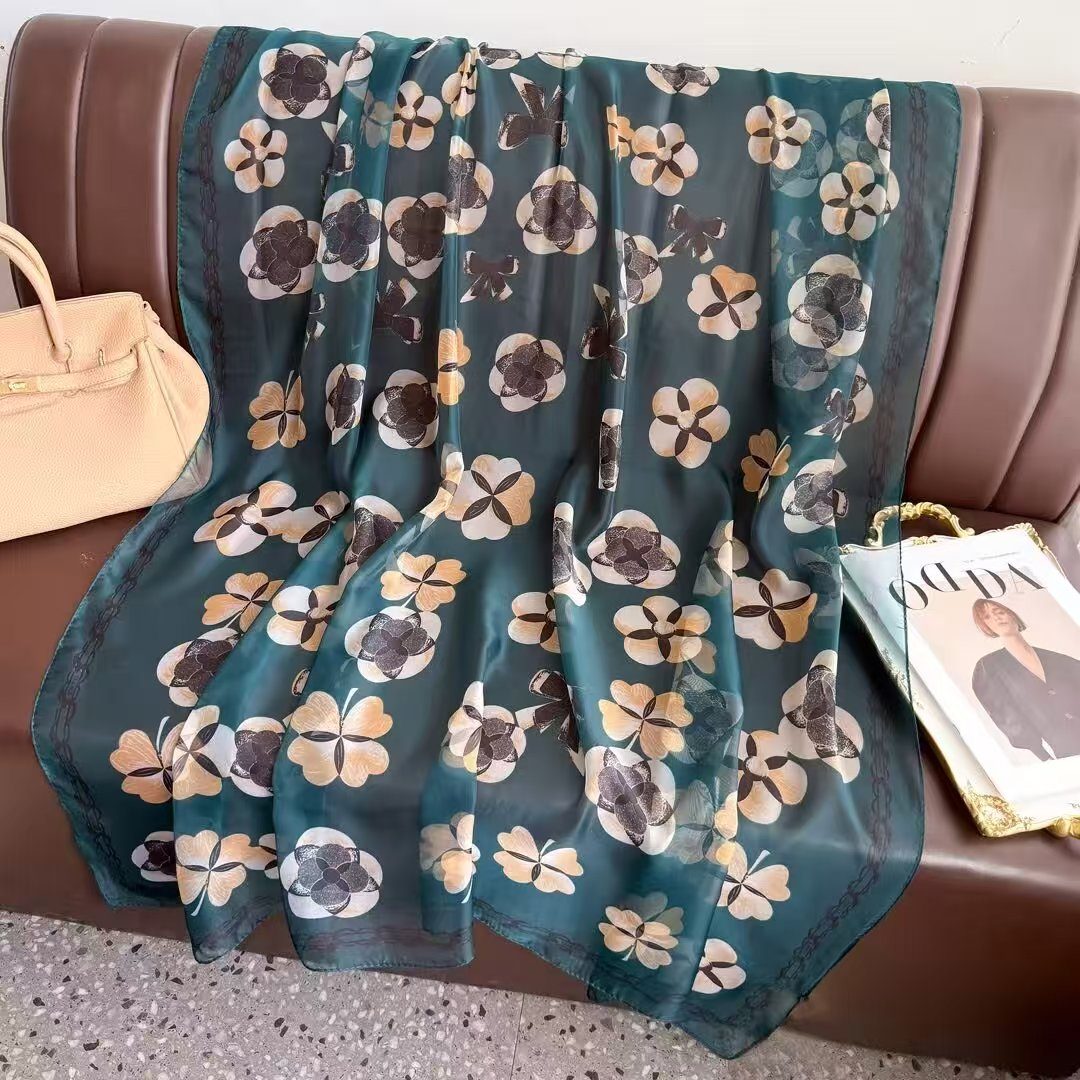Sheer Organza Lucky Clover Silk Long Scarf