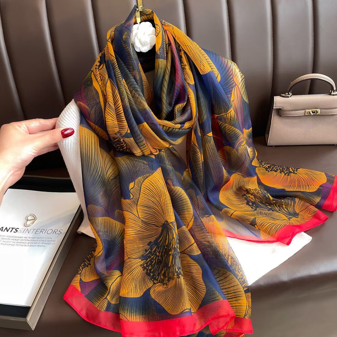 Sheer Organza Elegant Floral Print Long Scarf - Image 2