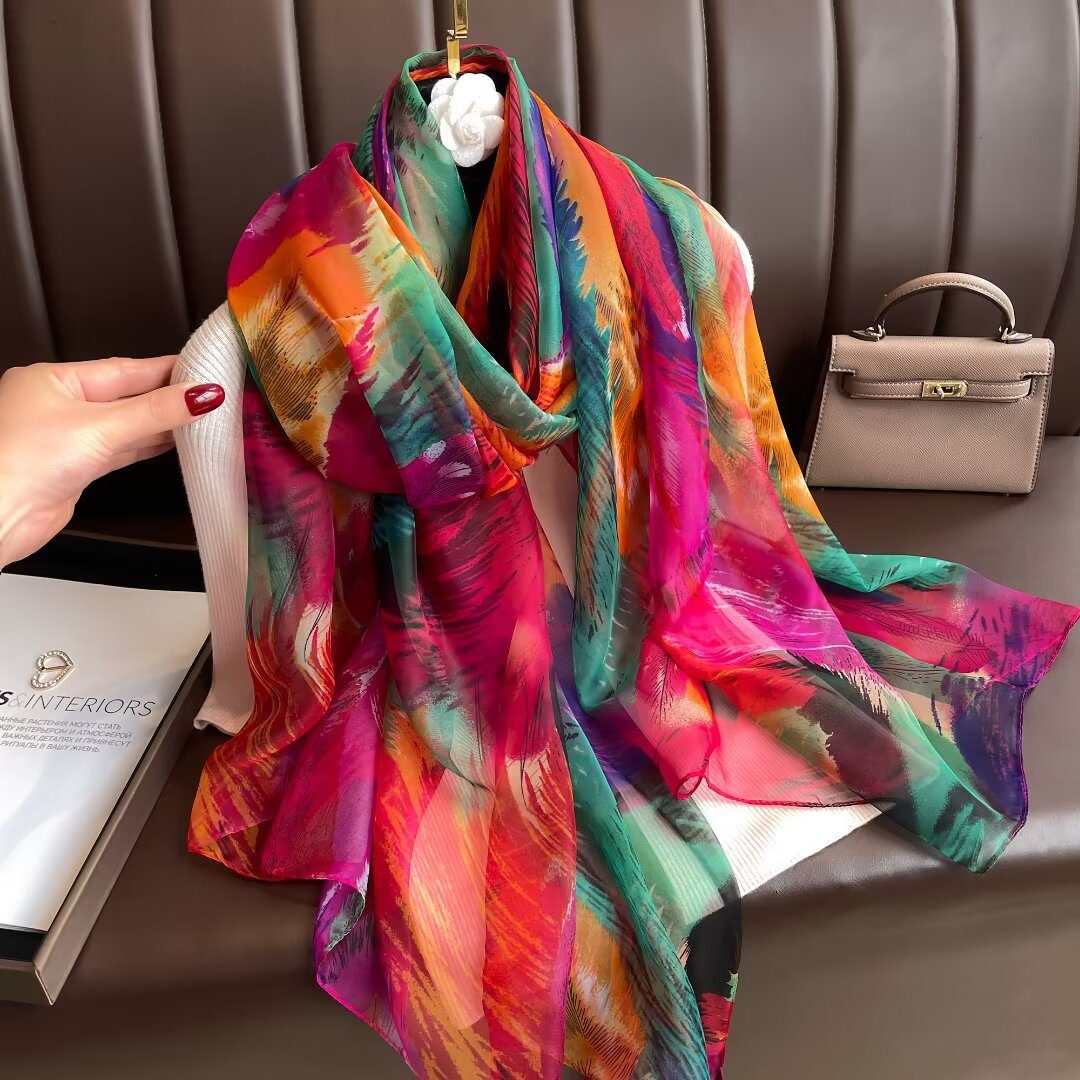 Sheer Organza Delicate Botanical Print Long Scarf - Image 2