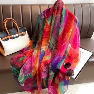Sheer Organza Delicate Botanical Print Long Scarf