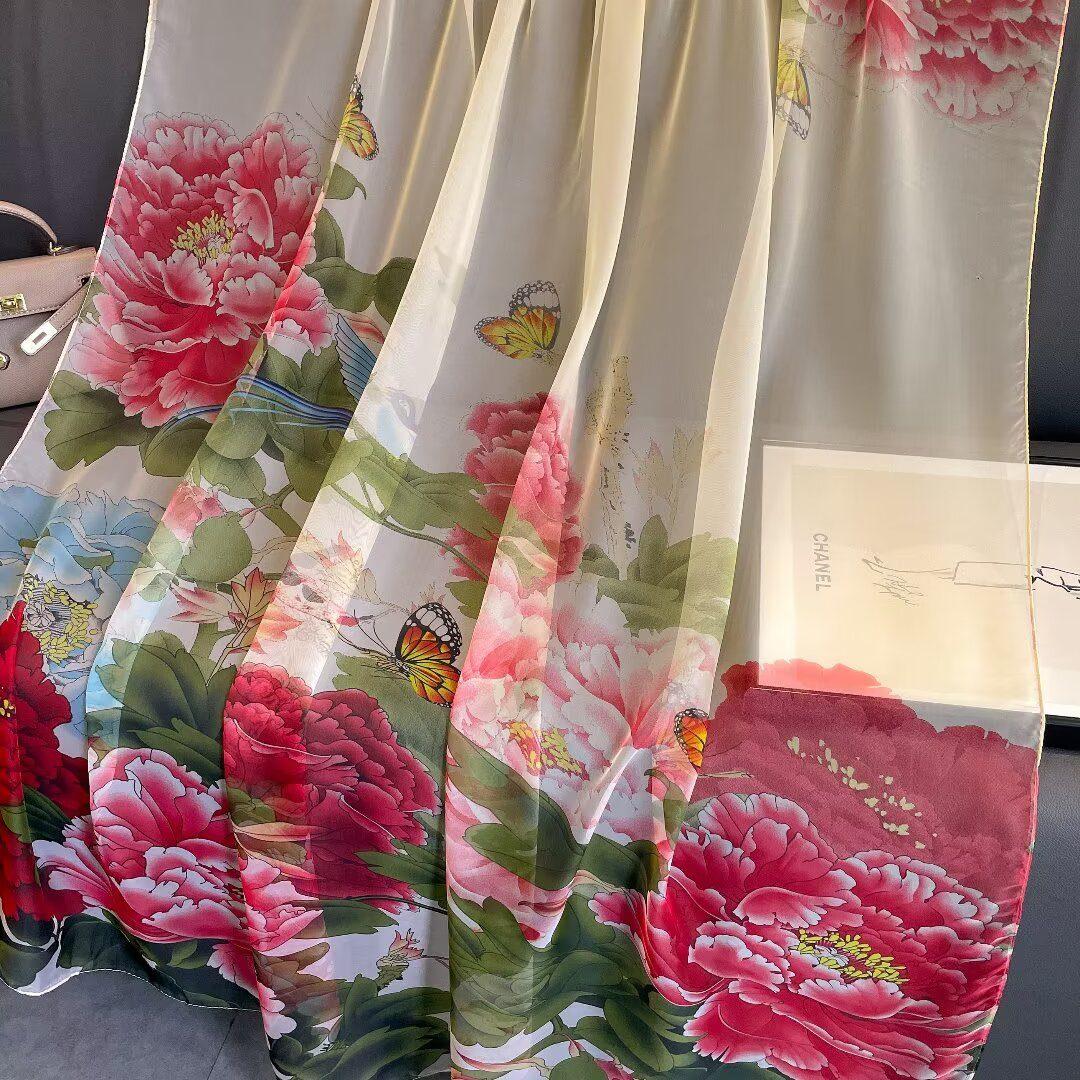 Sheer Organza Delicate Peony Print Long Scarf - Image 2