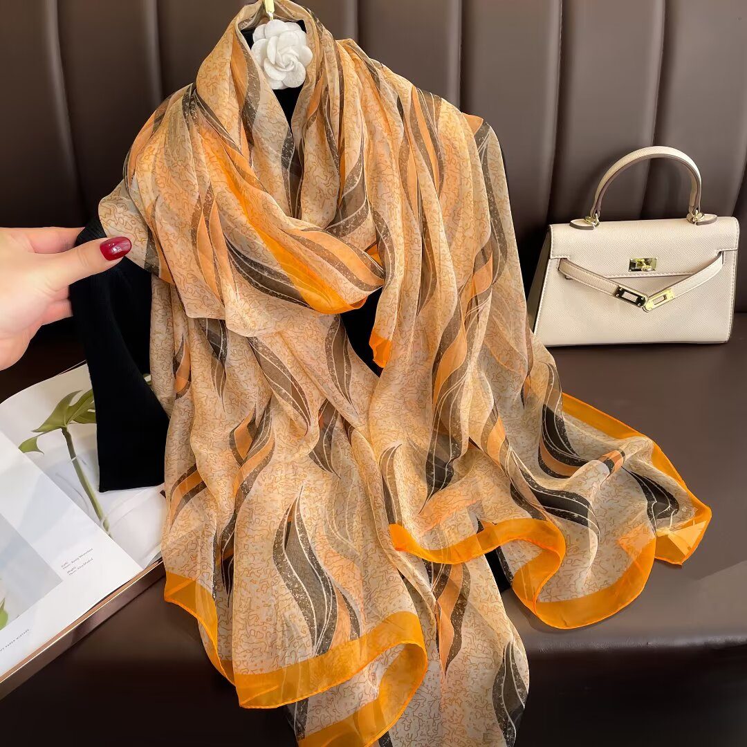 Sheer Organza Delicate Floral Motif Long Scarf - Image 2