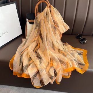 Sheer Organza Delicate Floral Motif Long Scarf