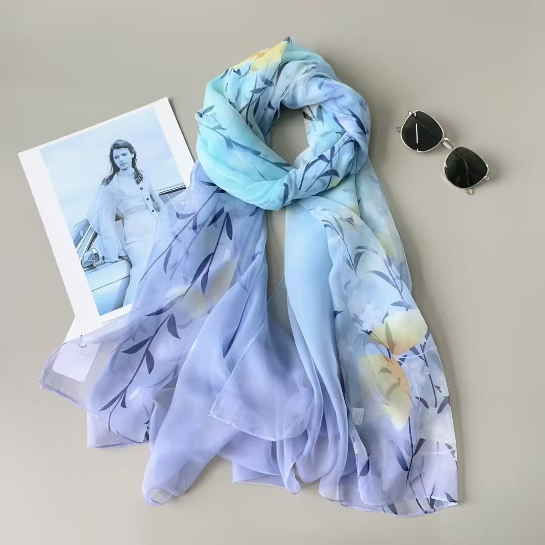 Sheer Organza Flowing Willow Motif Long Scarf - Image 4