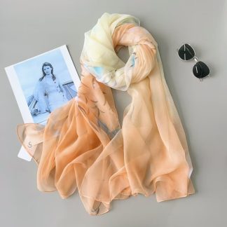 Sheer Organza Flowing Willow Motif Long Scarf