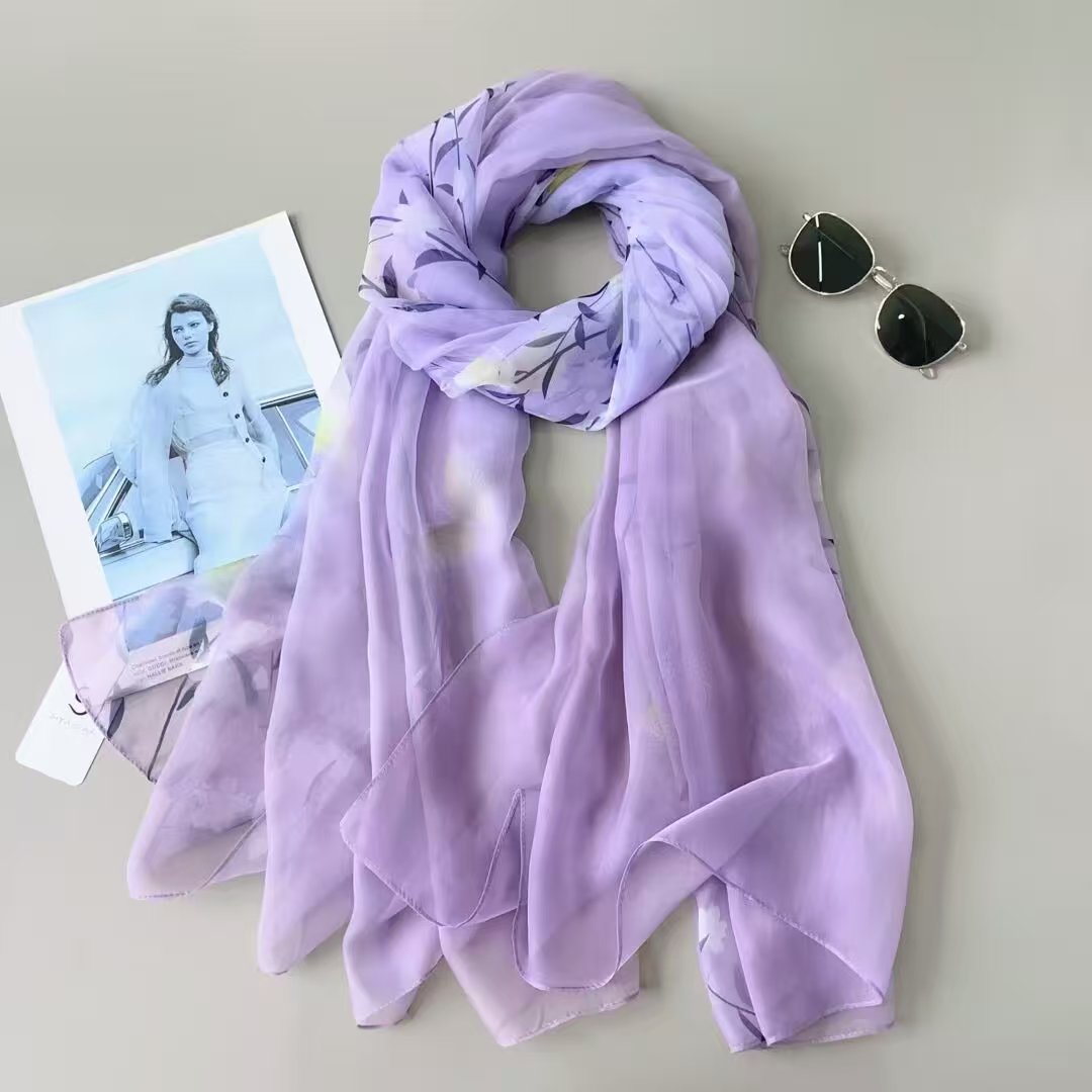 Sheer Organza Flowing Willow Motif Long Scarf - Image 3