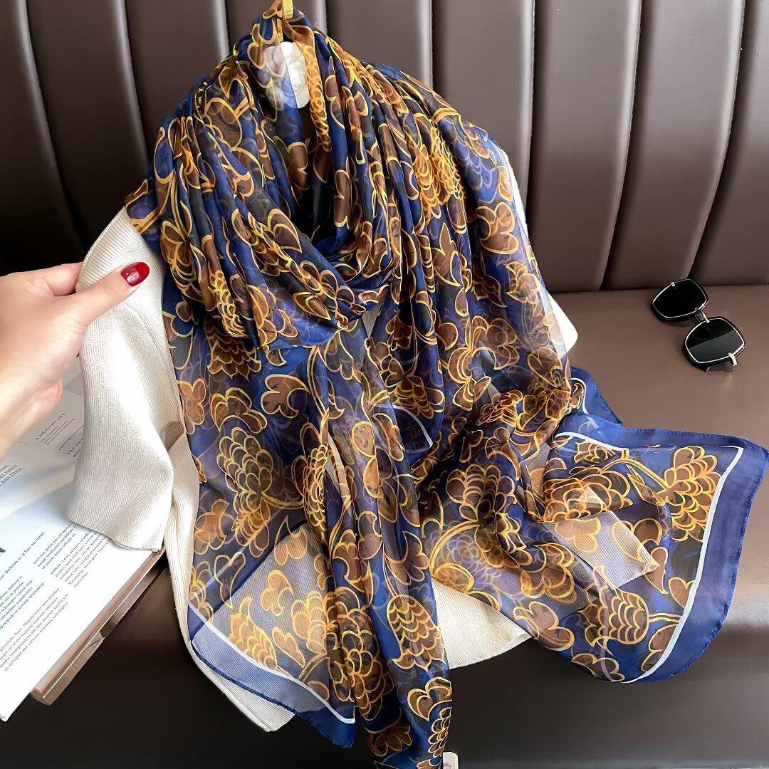 Sheer Organza Elegant Floral Print Long Scarf
