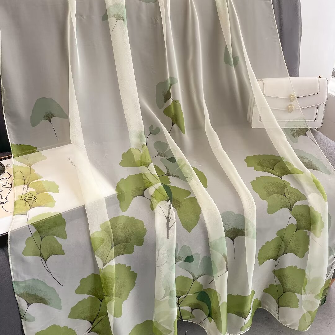 Sheer Organza Botanical Ginkgo Print Long Scarf - Image 2