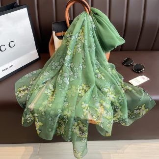 Sheer Organza Delicate Botanical Print Long Scarf