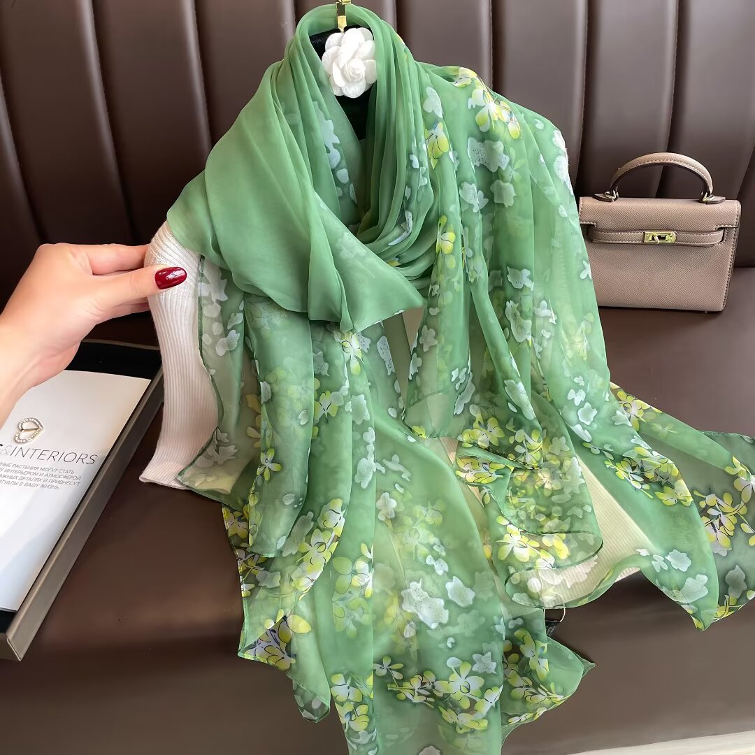 Sheer Organza Delicate Botanical Print Long Scarf - Image 2