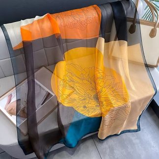 Sheer Organza Ethereal Floral Motif Long Scarf