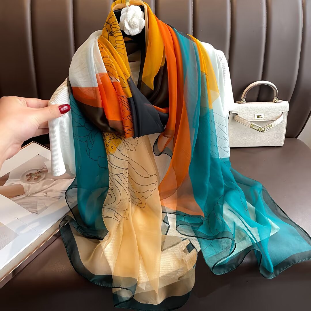 Sheer Organza Ethereal Floral Motif Long Scarf - Image 2