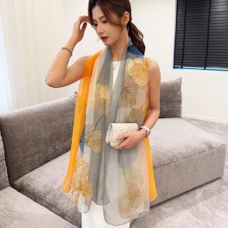 Sheer Organza Delicate Botanical Garden Long Scarf