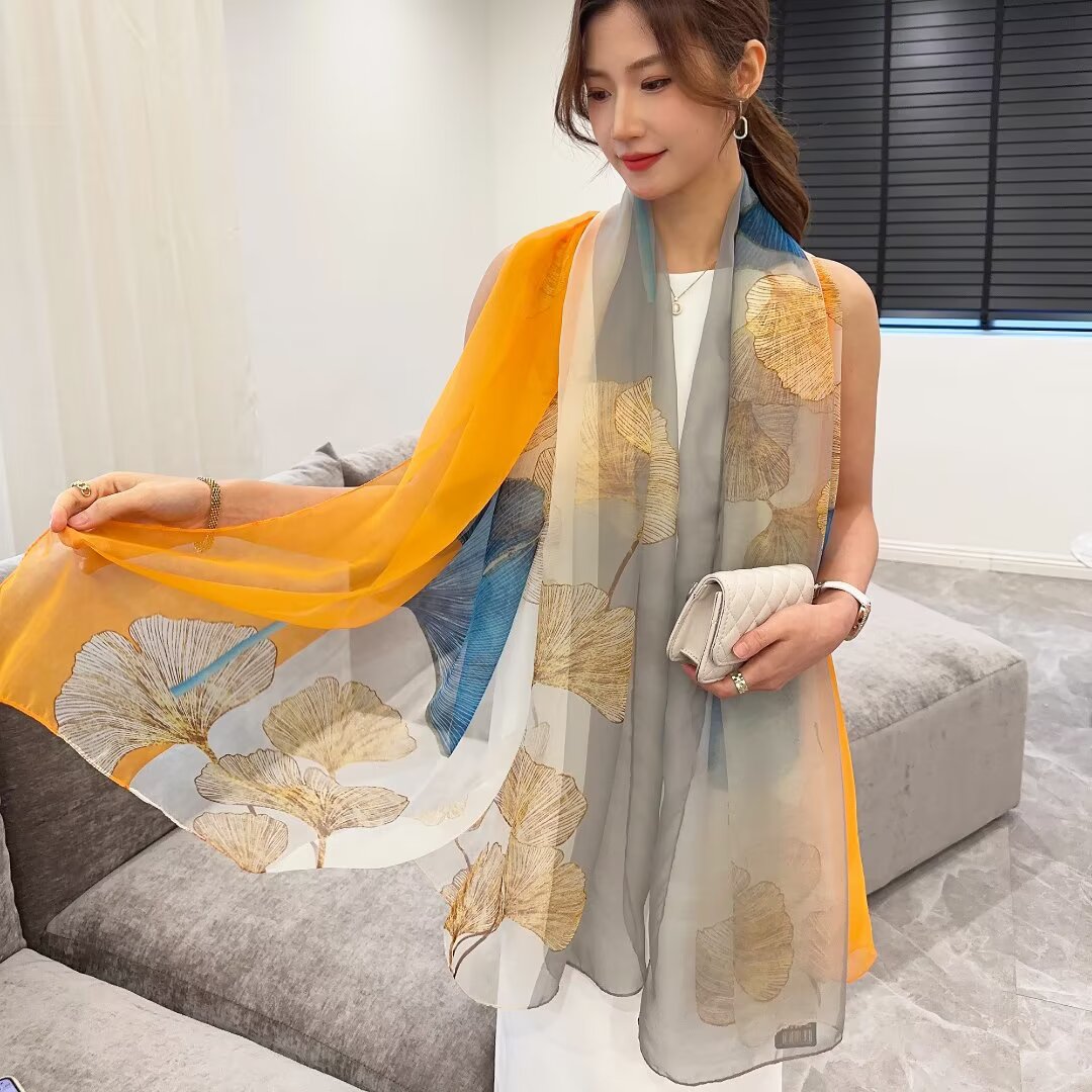 Sheer Organza Delicate Botanical Garden Long Scarf - Image 2