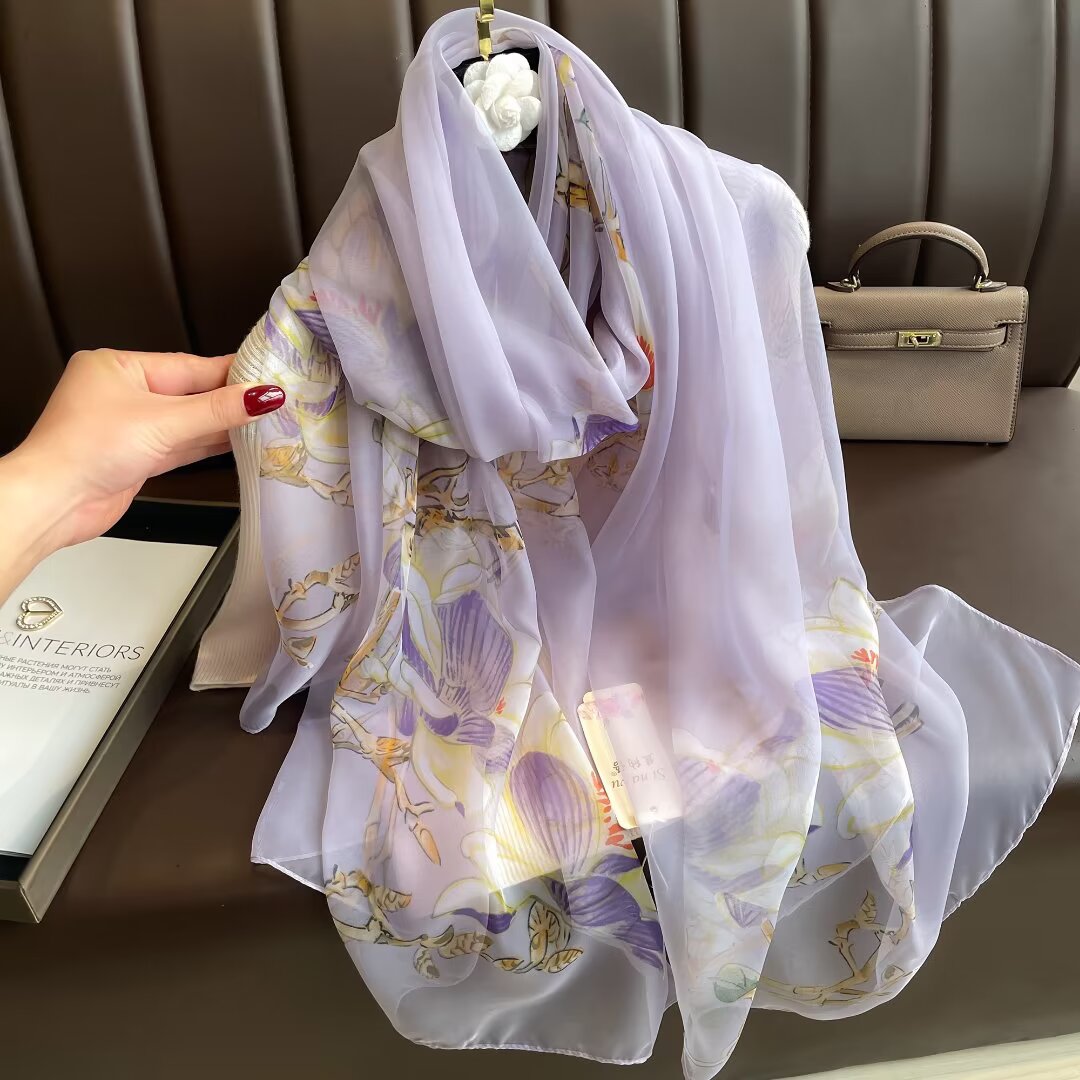 Sheer Organza Delicate Floral Motif Long Scarf - Image 2