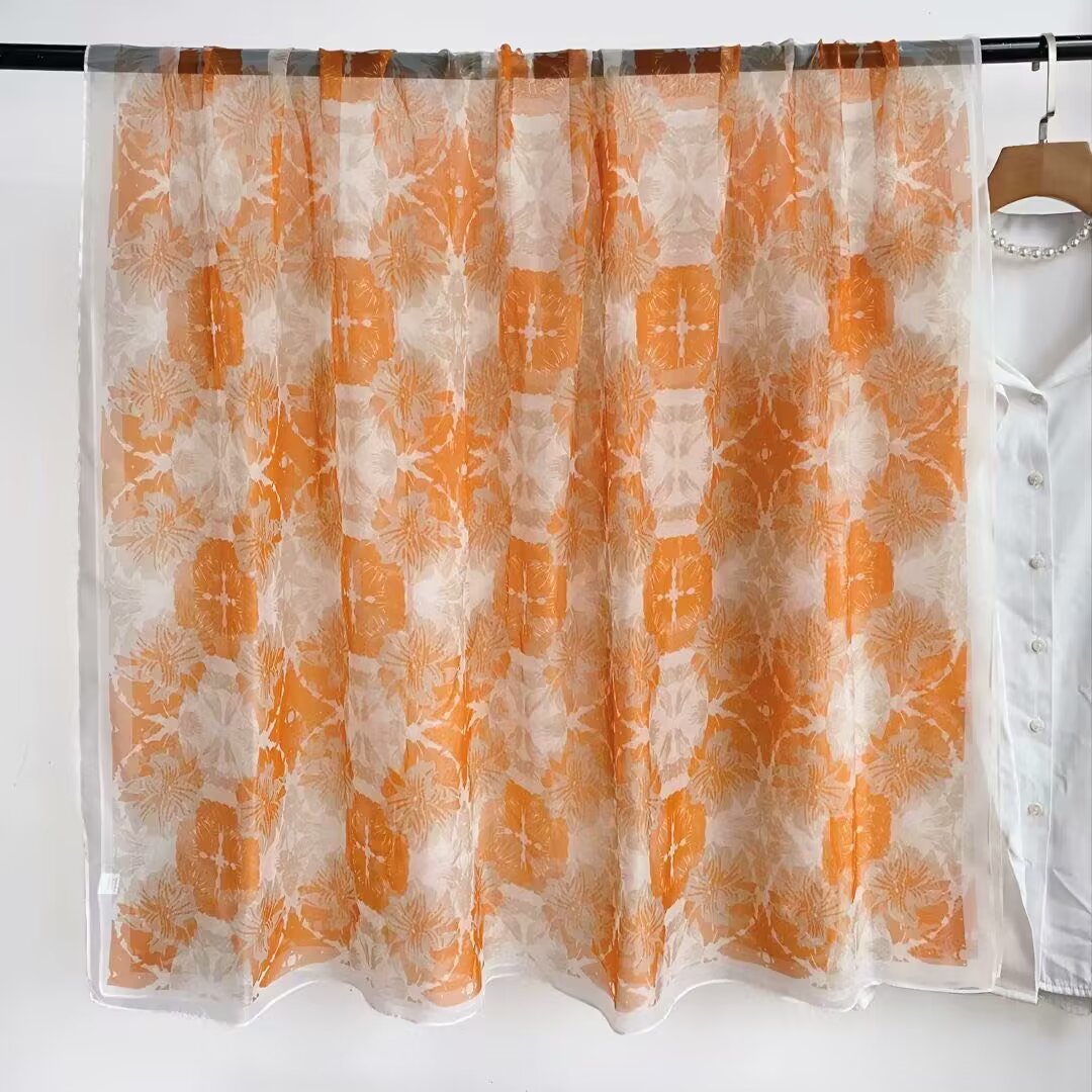 Sheer Organza Ethereal Floral Print Long Scarf