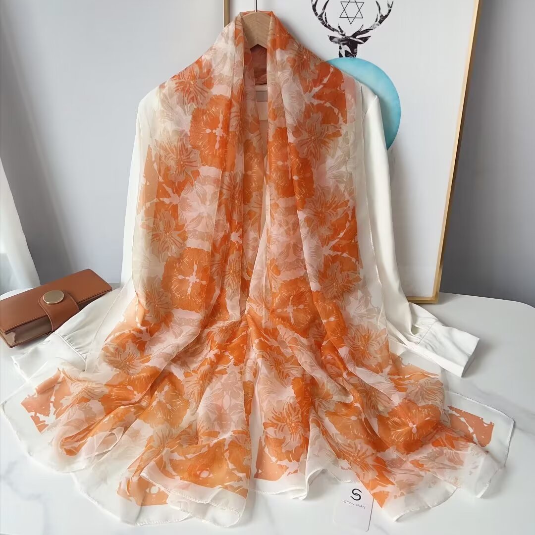 Sheer Organza Ethereal Floral Print Long Scarf - Image 2