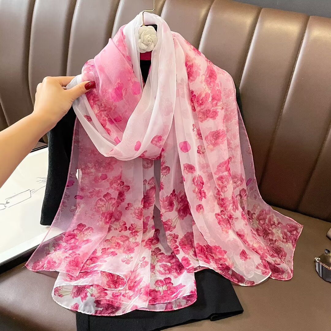 Sheer Organza Delicate Rose Petal Long Scarf - Image 2