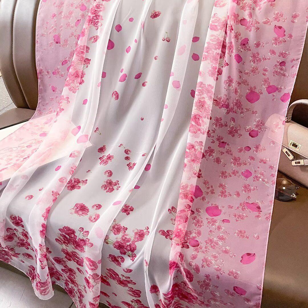 Sheer Organza Delicate Rose Petal Long Scarf