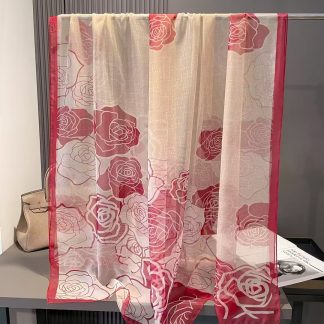 Sheer Organza Delicate Rose Silhouette Long Scarf