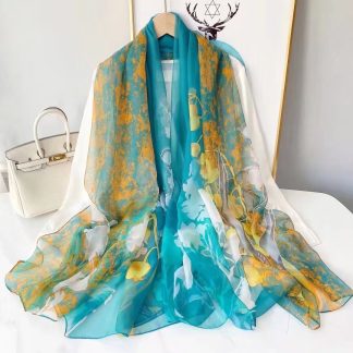 Sheer Organza Tulip Lake Abstract Long Scarf
