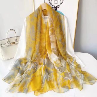 Sheer Organza Sunlit Tulip Bloom Long Scarf