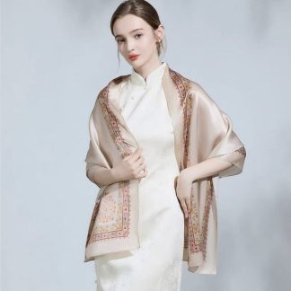 Polyester Satin Pink Floral Scarf