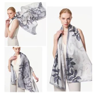 Sheer Organza Artistic Butterfly Motif Long Scarf