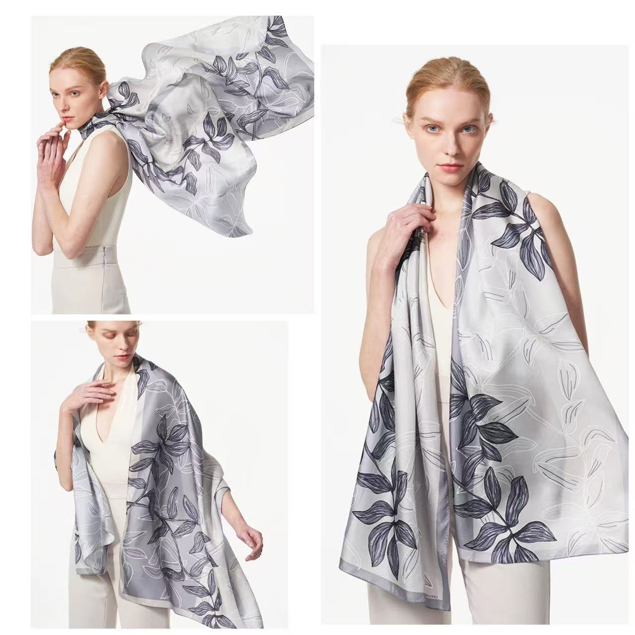 Sheer Organza Artistic Butterfly Motif Long Scarf