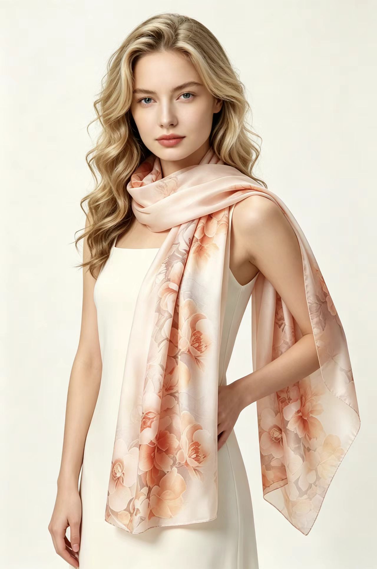Mulberry Silk Elegant Floral Soft Long Scarf 55x175cm - Image 2