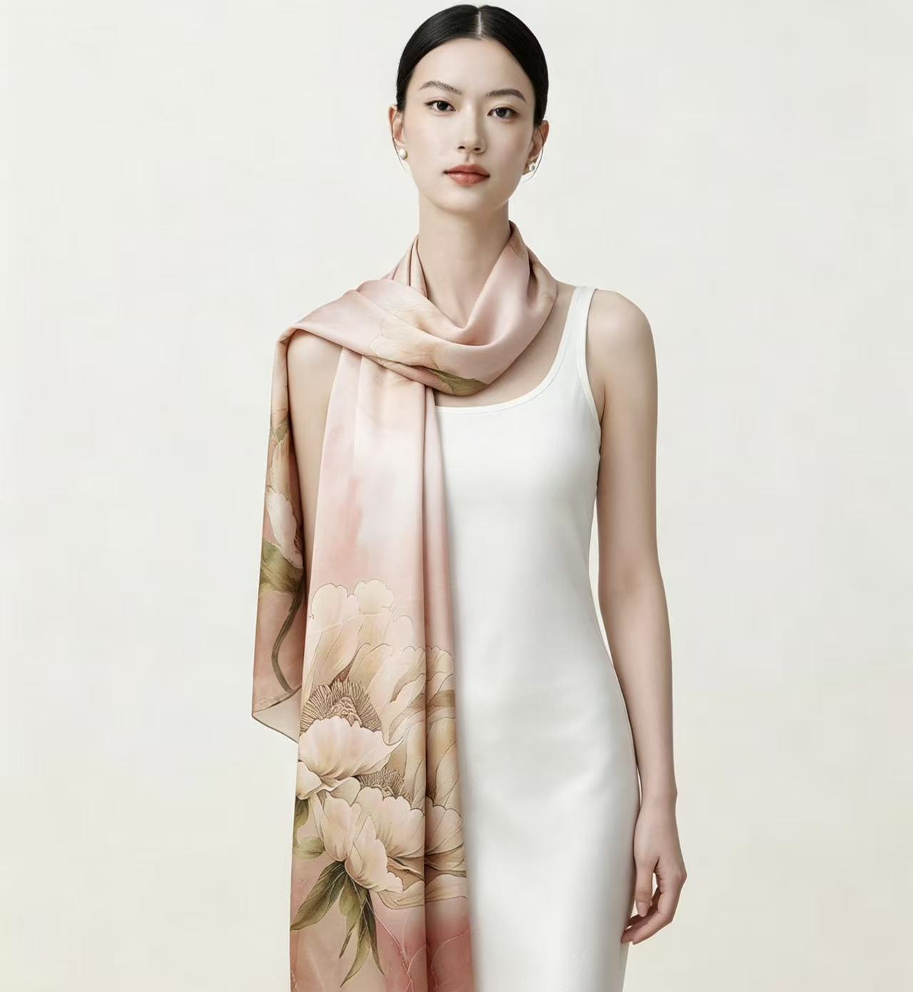 Polyester Satin Light Pink Scarf - Image 4