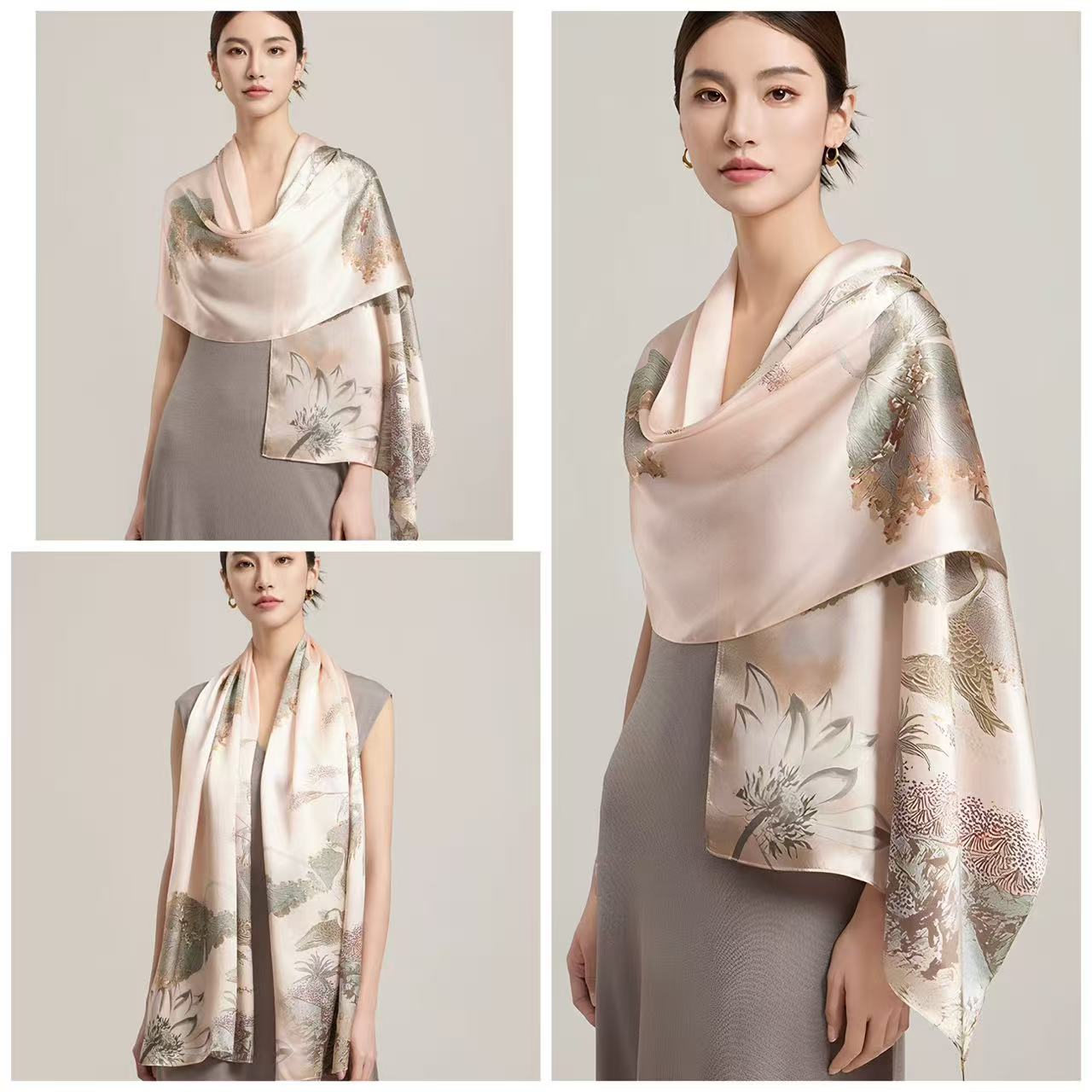 Polyester Satin Light Pink Scarf