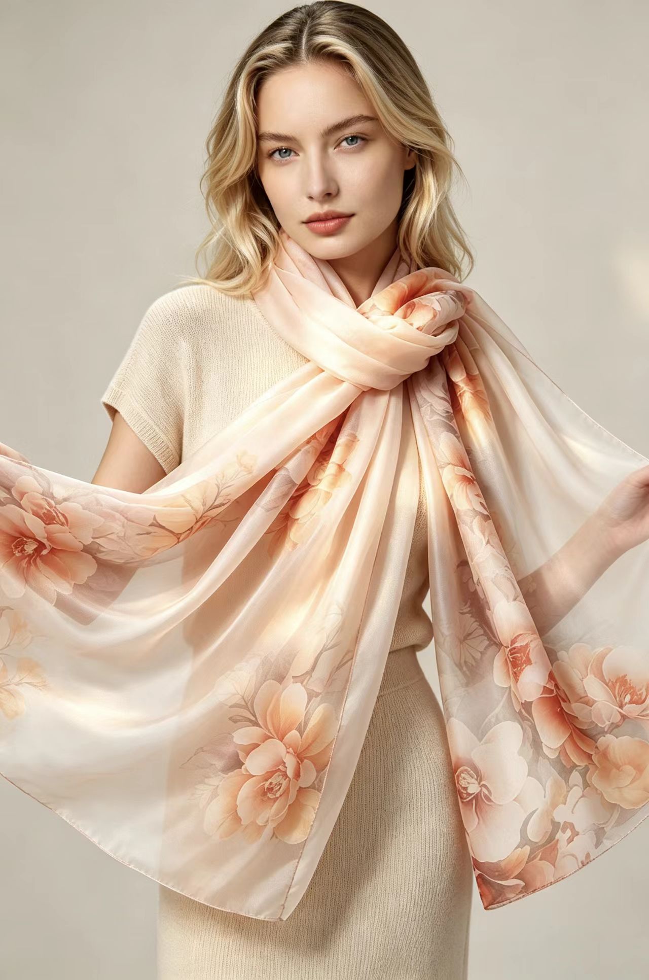 Mulberry Silk Elegant Floral Soft Long Scarf 55x175cm - Image 4