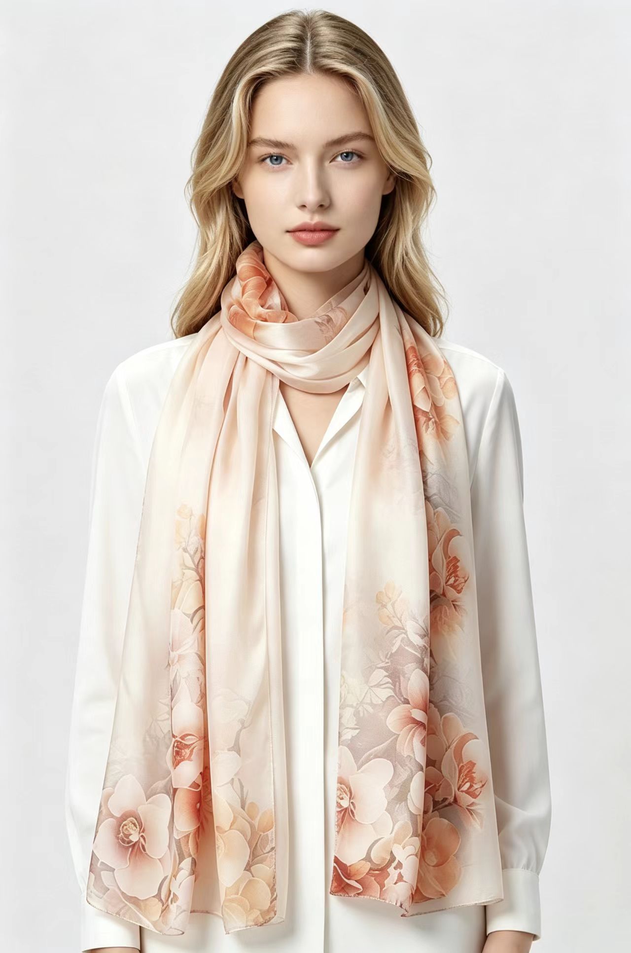 Mulberry Silk Elegant Floral Soft Long Scarf 55x175cm