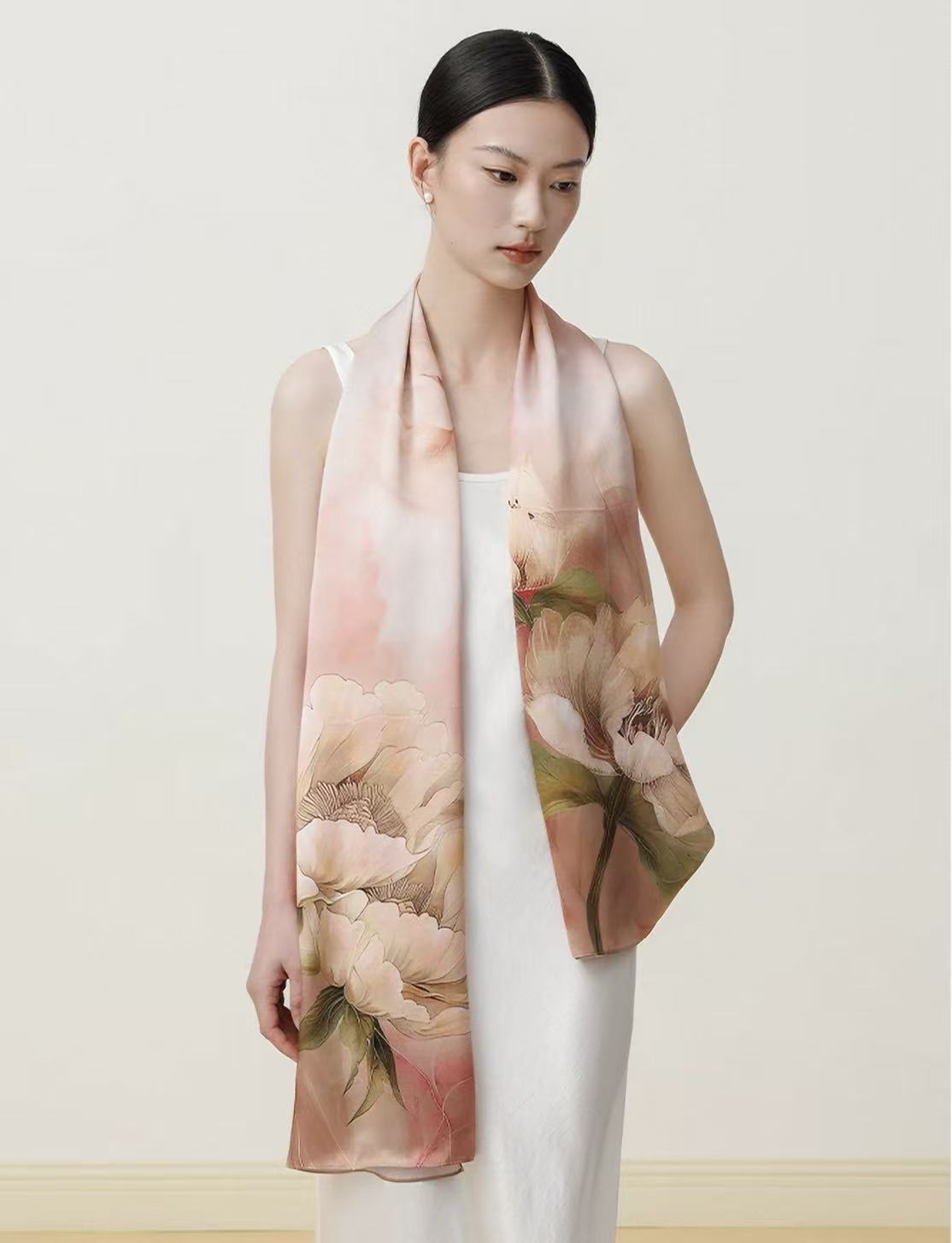 Polyester Satin Light Pink Scarf - Image 2