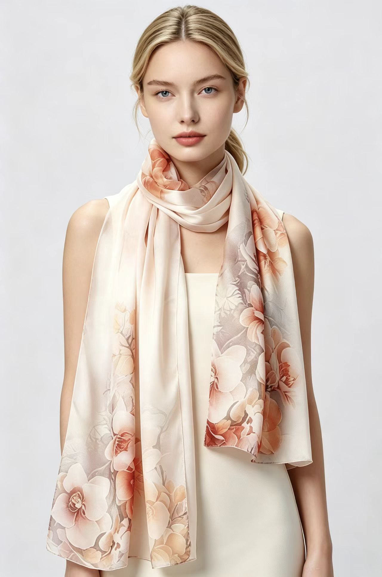 Mulberry Silk Elegant Floral Soft Long Scarf 55x175cm - Image 3