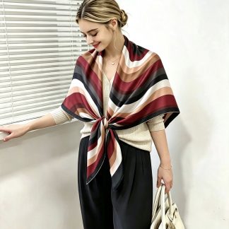 Polyester Satin Gradient Water Ripple Square Scarf 110x110cm