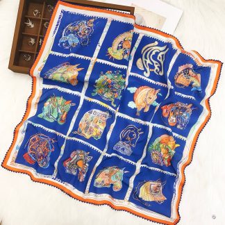 100% Real Crepe de Chine Satin Silk Bandana 70x70cm – Heavyweight 50g Square Scarf with Scalloped Lace Border