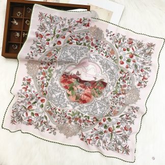 100% Real Crepe de Chine Satin Silk Bandana 70x70cm – Heavyweight 50g Square Scarf with Scalloped Lace Border