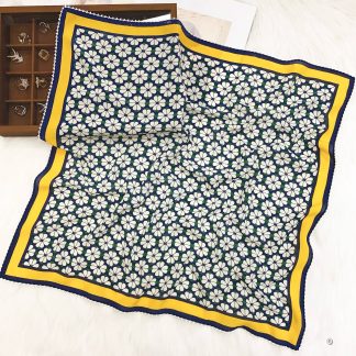 100% Real Crepe de Chine Satin Silk Bandana 70x70cm – Heavyweight 50g Square Scarf with Scalloped Lace Border