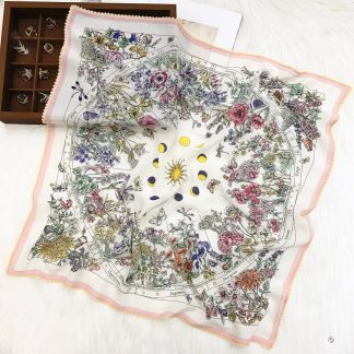 100% Real Crepe de Chine Satin Silk Bandana 70x70cm – Heavyweight 50g Square Scarf with Scalloped Lace Border