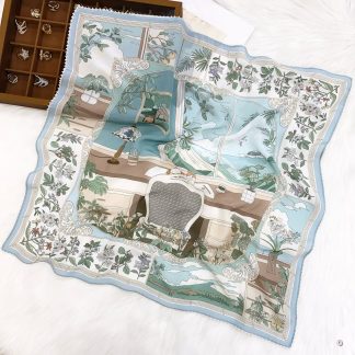 100% Real Crepe de Chine Satin Silk Bandana 70x70cm – Heavyweight 50g Square Scarf with Scalloped Lace Border