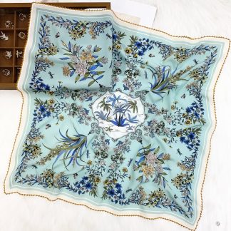 100% Real Crepe de Chine Satin Silk Bandana 70x70cm – Heavyweight 50g Square Scarf with Scalloped Lace Border