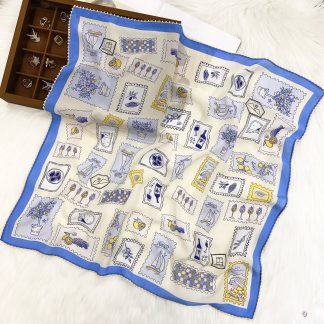 100% Real Crepe de Chine Satin Silk Bandana 70x70cm – Heavyweight 50g Square Scarf with Scalloped Lace Border
