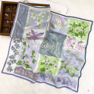 100% Real Crepe de Chine Satin Silk Bandana 70x70cm – Heavyweight 50g Square Scarf with Scalloped Lace Border
