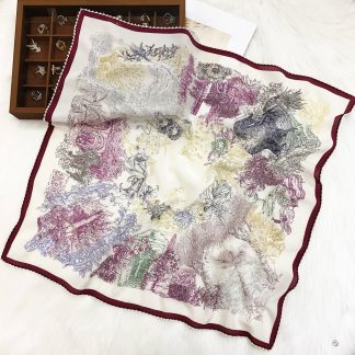 100% Real Crepe de Chine Satin Silk Bandana 70x70cm – Heavyweight 50g Square Scarf with Scalloped Lace Border