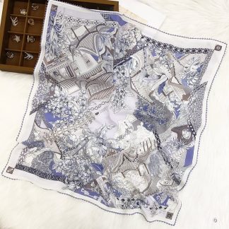 100% Real Crepe de Chine Satin Silk Bandana 70x70cm – Heavyweight 50g Square Scarf with Scalloped Lace Border
